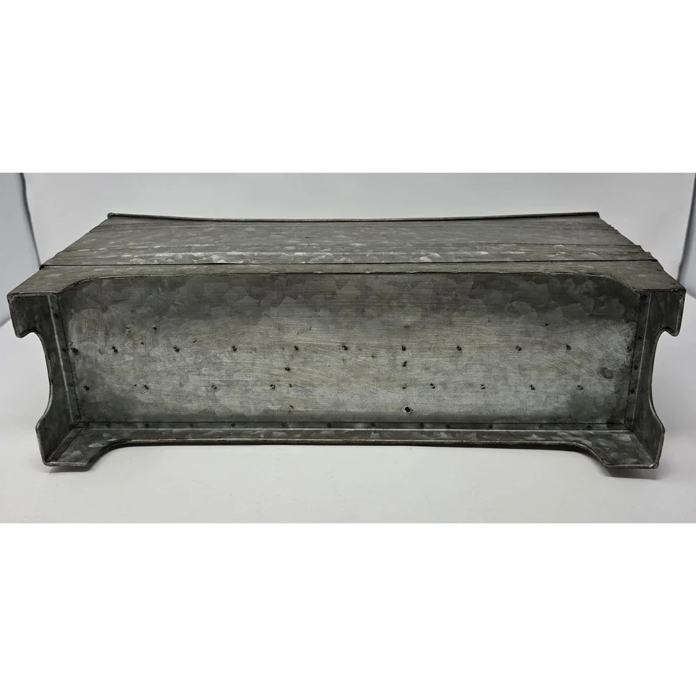 Galvanized Metal Caddy Organizer Wood Handle Farmhouse Divided Tool Box Tray